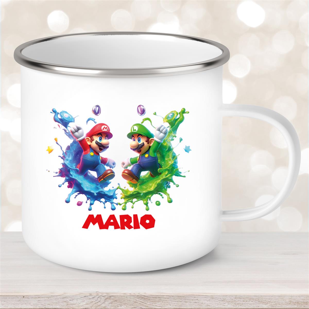 Tasse Wunschname Super-Mario #7 Emaille Kinderbecher personalisiert