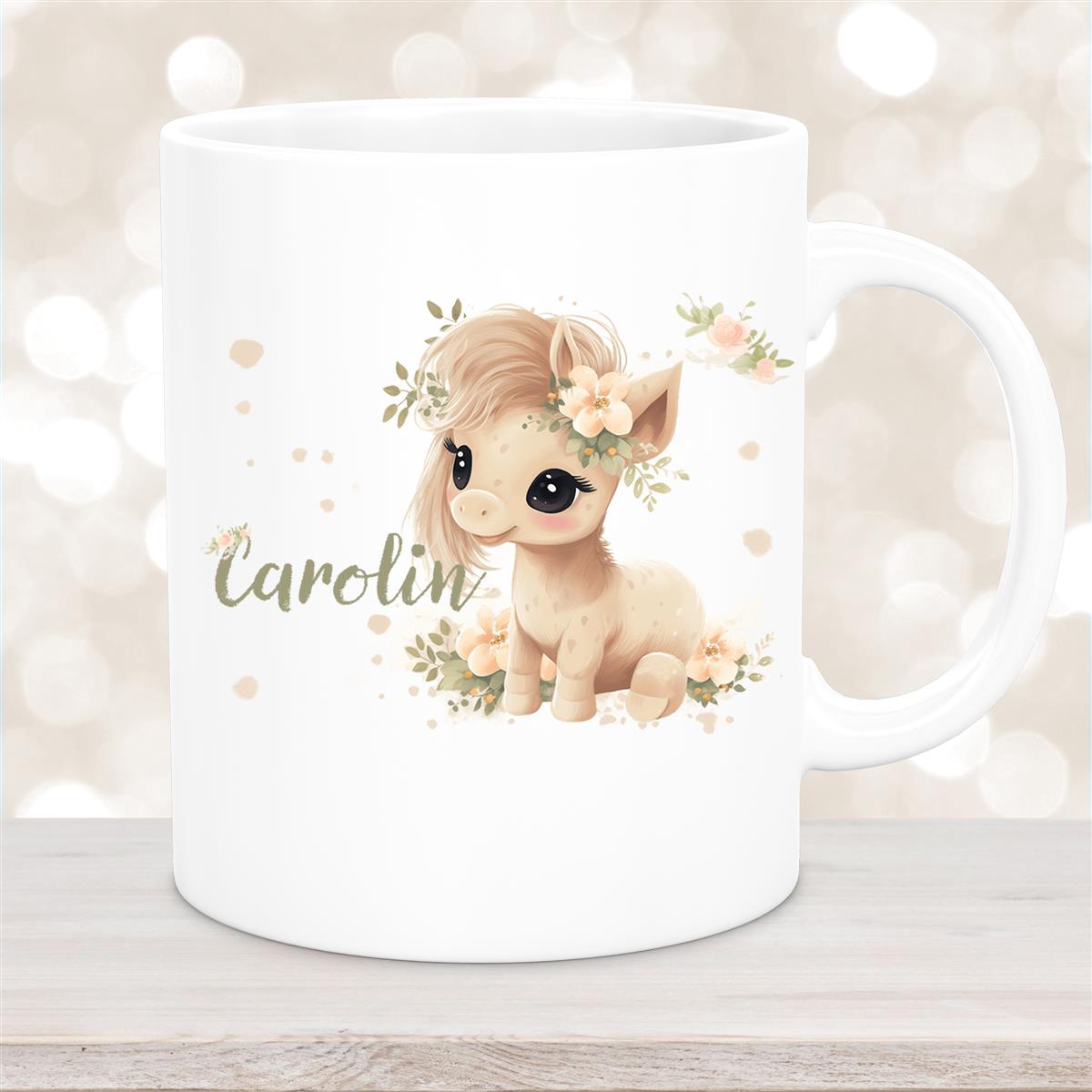 Tasse Pferd #5 Wunschname Keramik Kinderbecher personalisiert versch. Farben