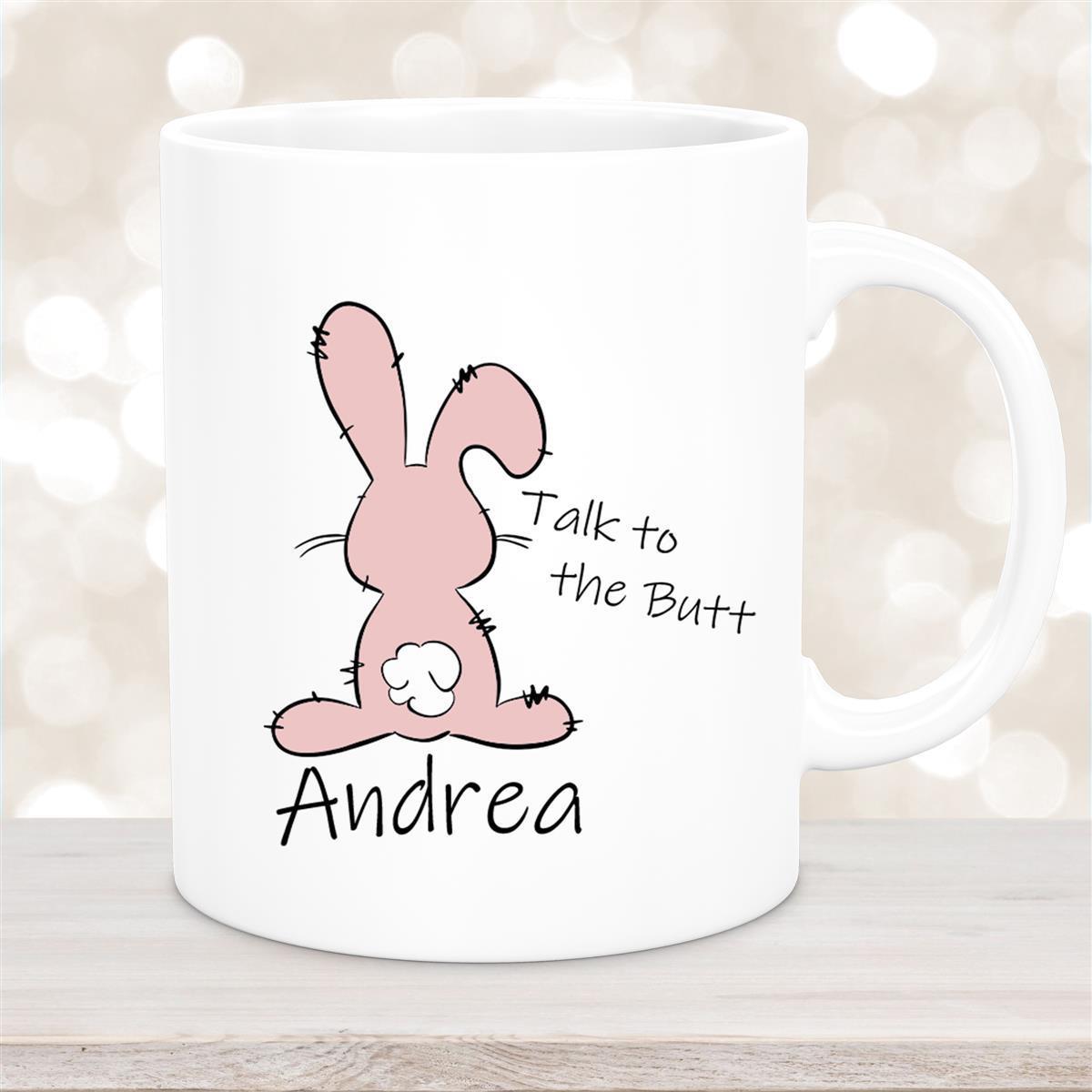 Tasse Ostern - Hase Talk to the Butt Wunschnamen personalisiert Keramik Weiß
