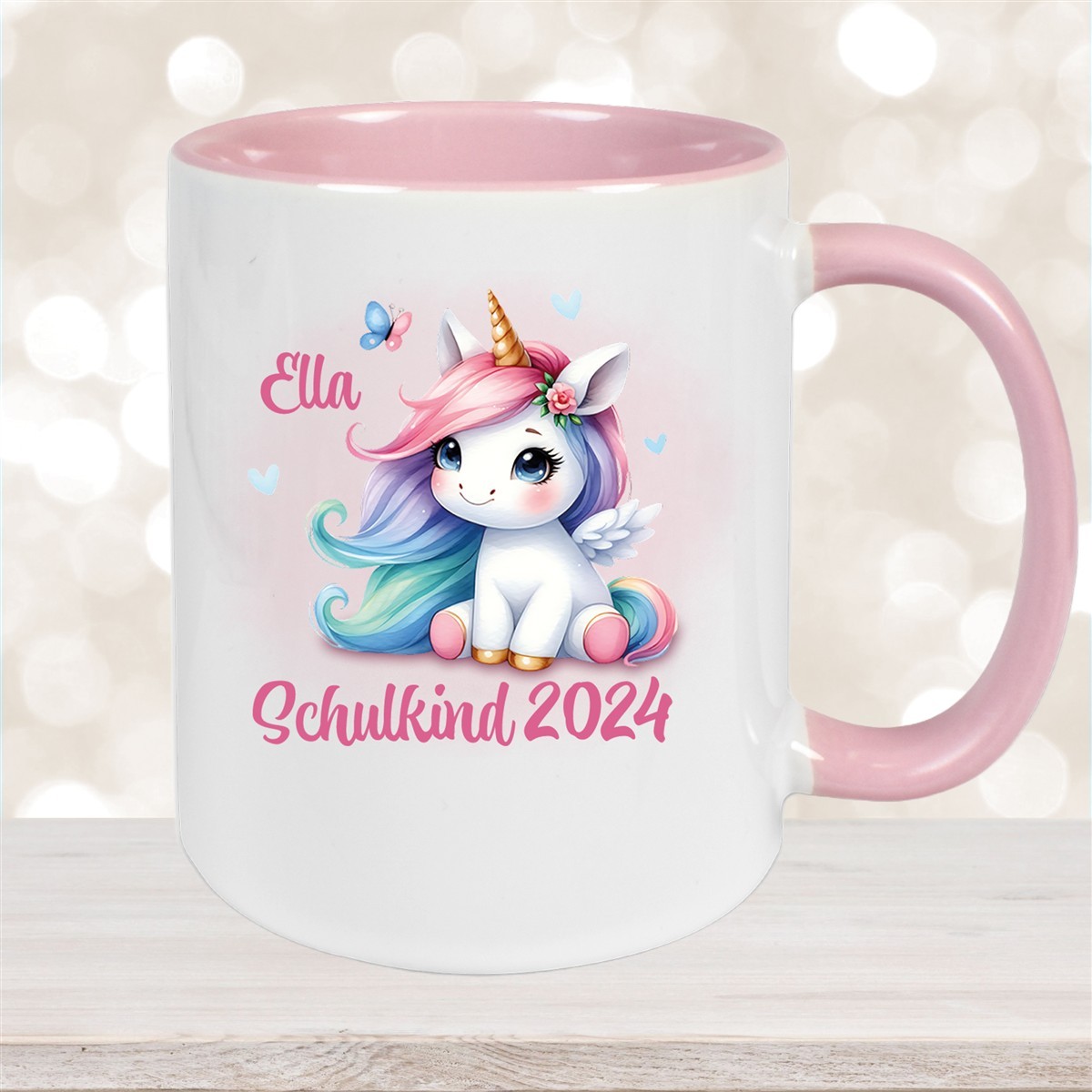 Tasse Schulkind #09 Wunschname Einhorn #2 Keramik Kinderbecher Personalisiert versch. Farben
