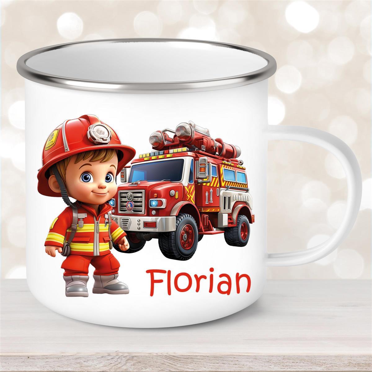 Tasse Wunschname Feuerwehr #2 Emaille Kinderbecher