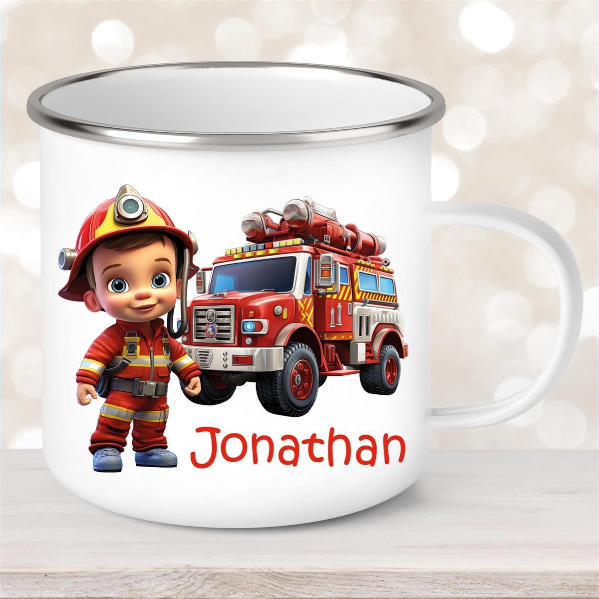 Tasse Wunschname Feuerwehr #3 Emaille Kinderbecher
