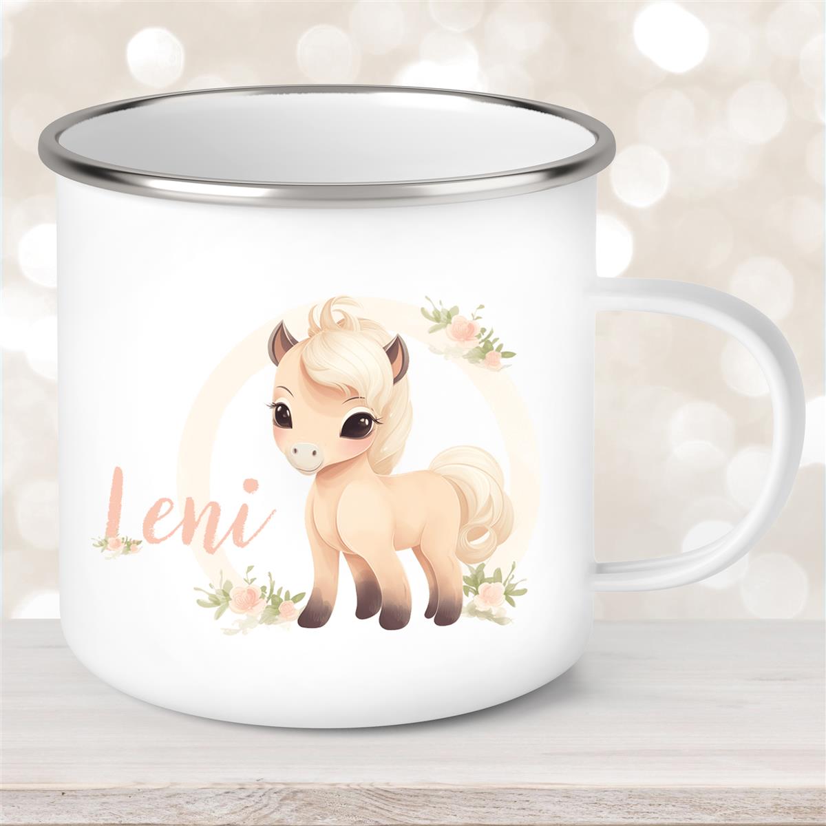 Tasse Pferd #4 Wunschname Emaille Kinderbecher personalisiert