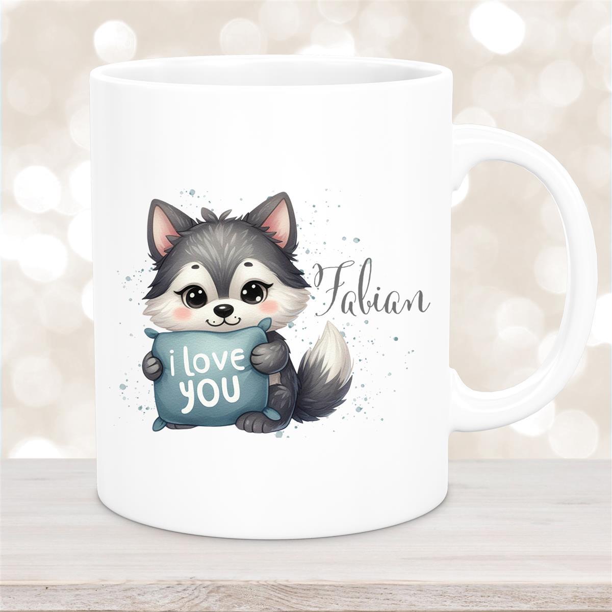Tasse Liebe - Fuchs Valentinstag Wunschnamen Keramik personalisiert Weiß