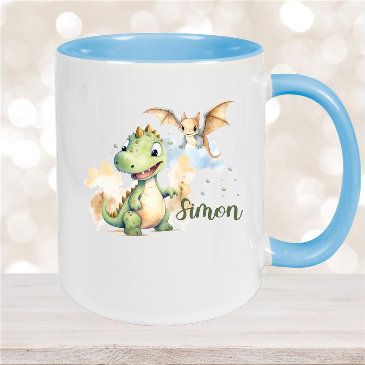Tasse Dino #6 Wunschname Keramik Kinderbecher Personalisiert versch. Farben