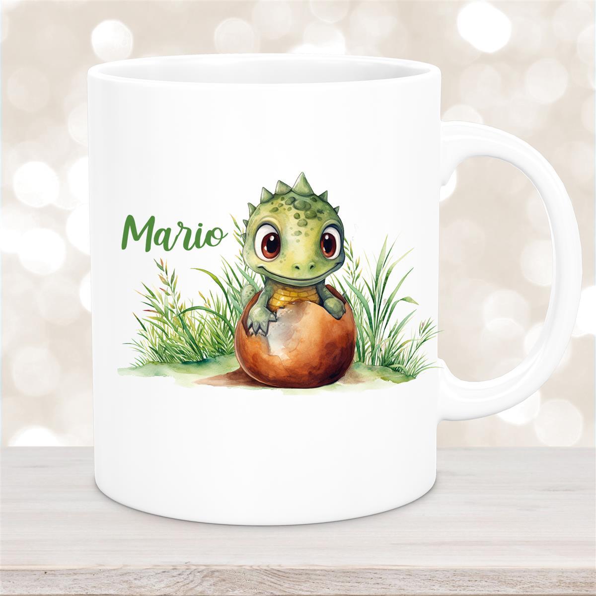 Tasse Dino #7 Wunschname Keramik Kinderbecher Personalisiert versch. Farben
