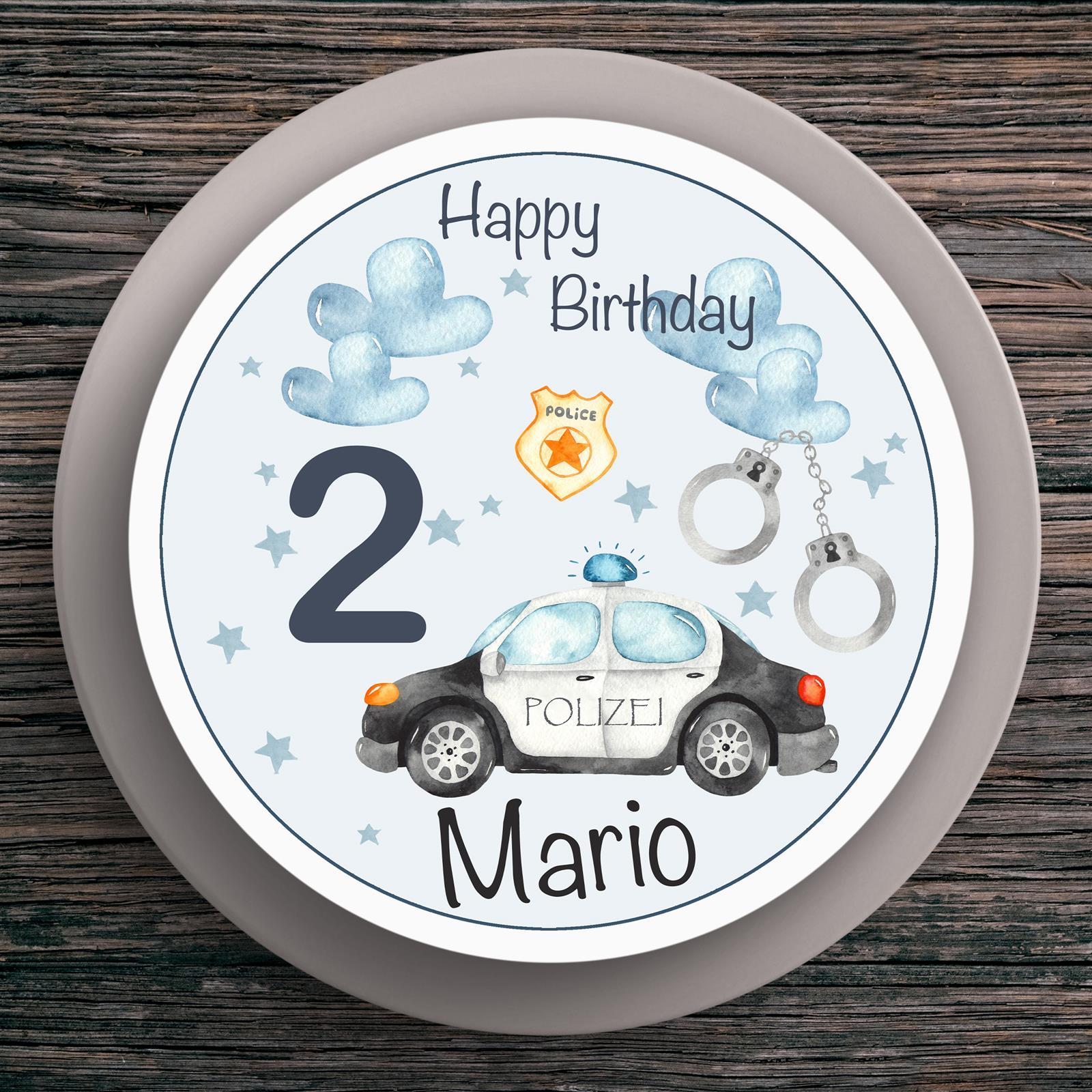 Tortenaufleger Geburtstag Polizei #1 Name & Zahl (20cm) Fondant Papier