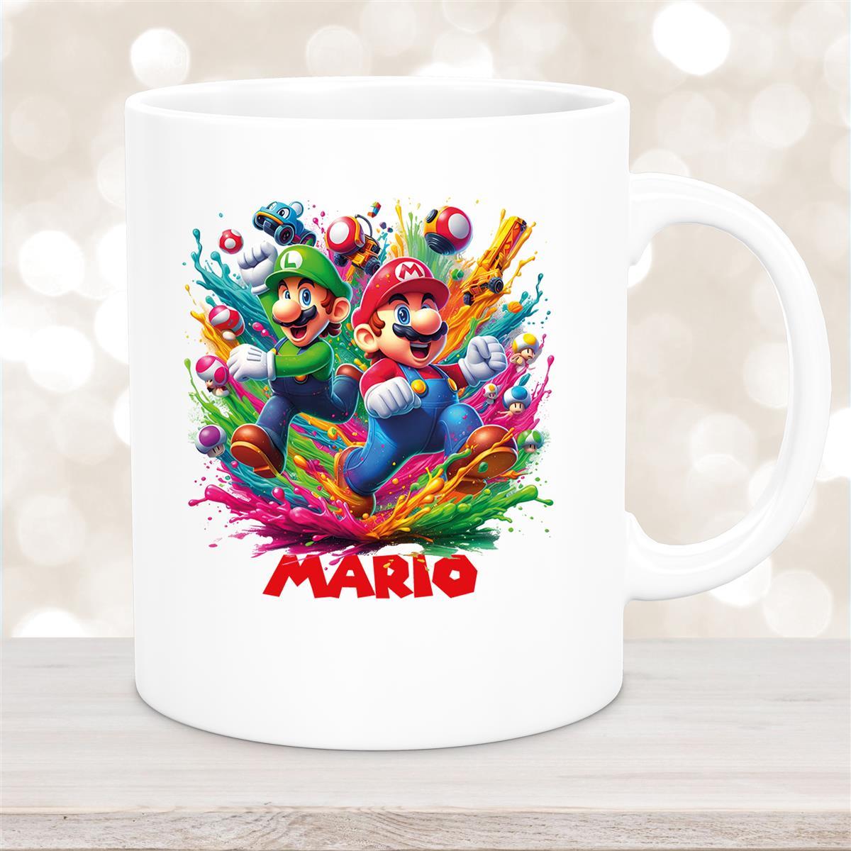 Tasse Wunschname Super-Mario #6 Keramik Kinderbecher personalisiert versch. Farben