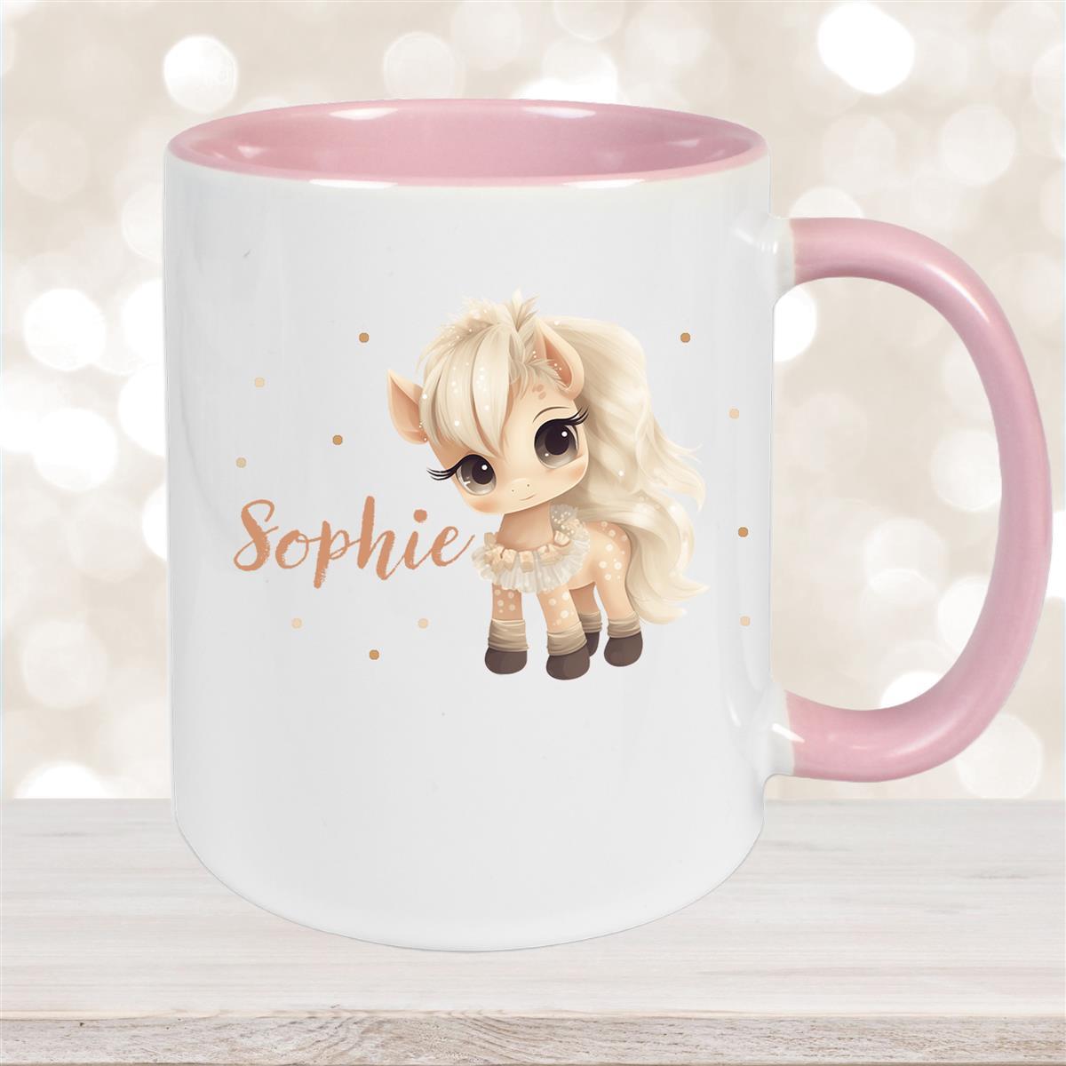 Tasse Pferd #8 Wunschname Keramik Kinderbecher personalisiert versch. Farben