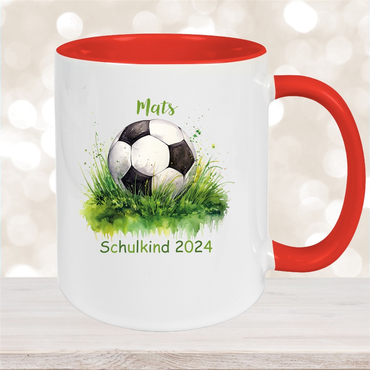 Tasse Schulkind #12 Wunschname Fußball#1 Keramik Kinderbecher Personalisiert versch. Farben