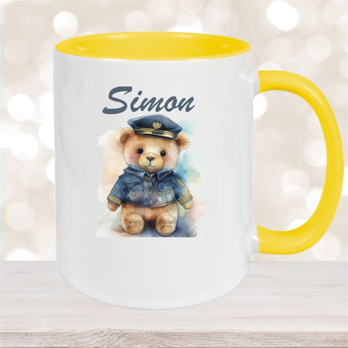 Tasse Polizei Teddy #1 Wunschname Keramik Kinderbecher personalisiert versch. Farben