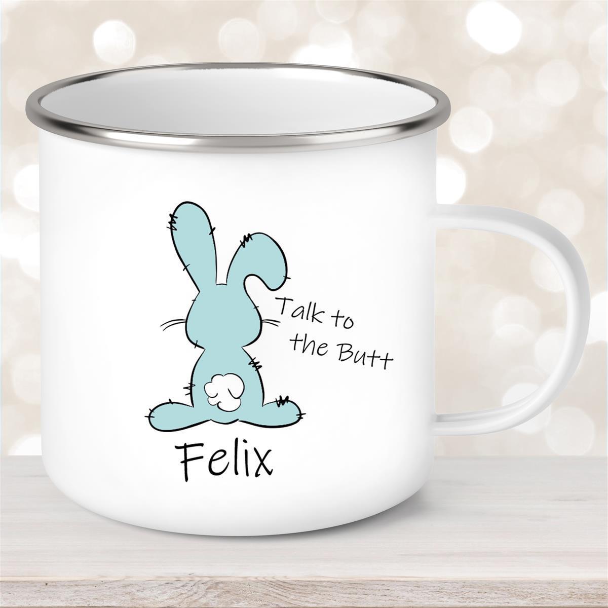 Tasse Ostern - Hase Talk to the Butt #2 Wunschnamen personalisiert Emaillie