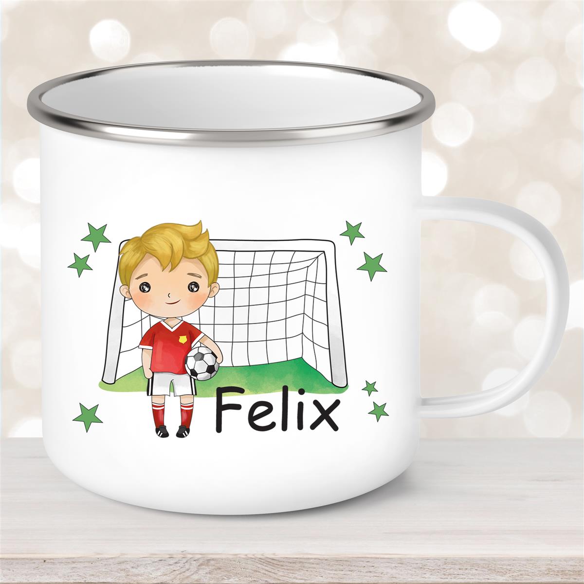 Tasse Fußball #1 Wunschname Emaille Kinderbecher personalisiert