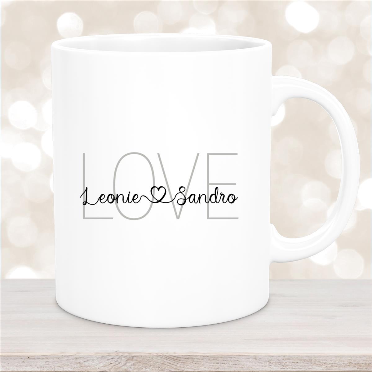 Tasse Liebe - Spruch "LOVE" Valentinstag Wunschnamen Keramik personalisiert Weiß