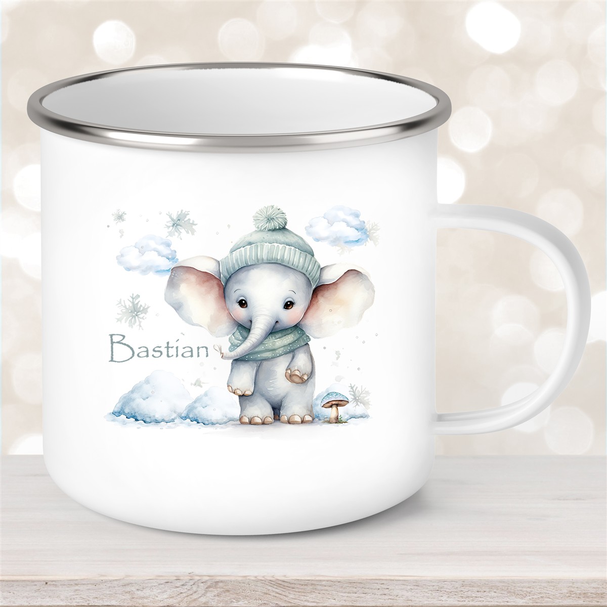 Tasse Wunschname Christmas Elefant #2 Emaille Kinderbecher