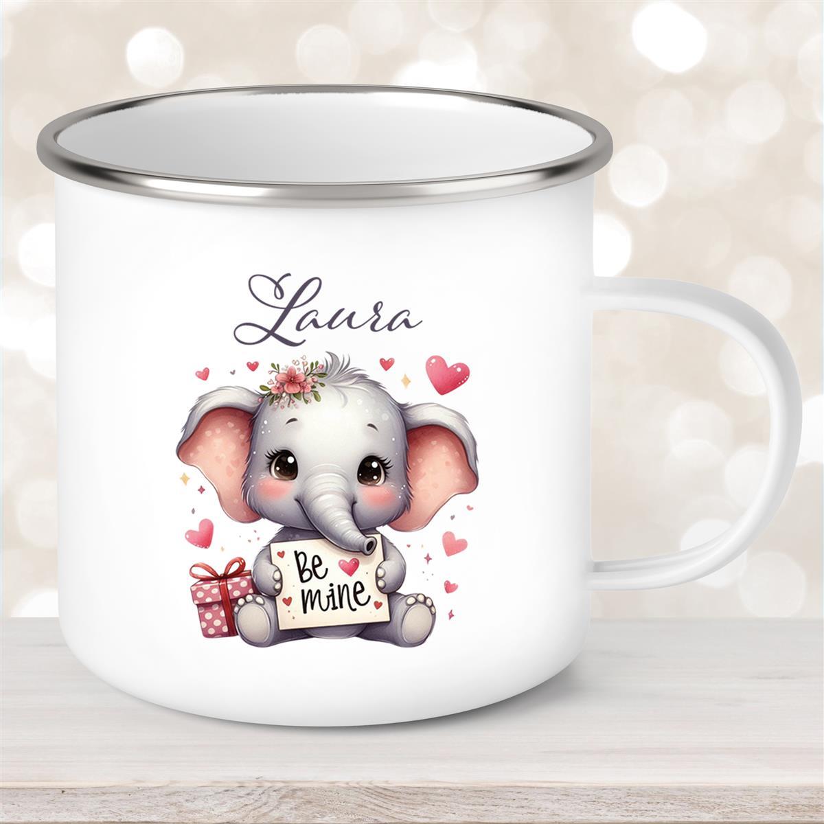 Tasse Liebe - Elefant Valentinstag Wunschnamen Emaille personalisiert