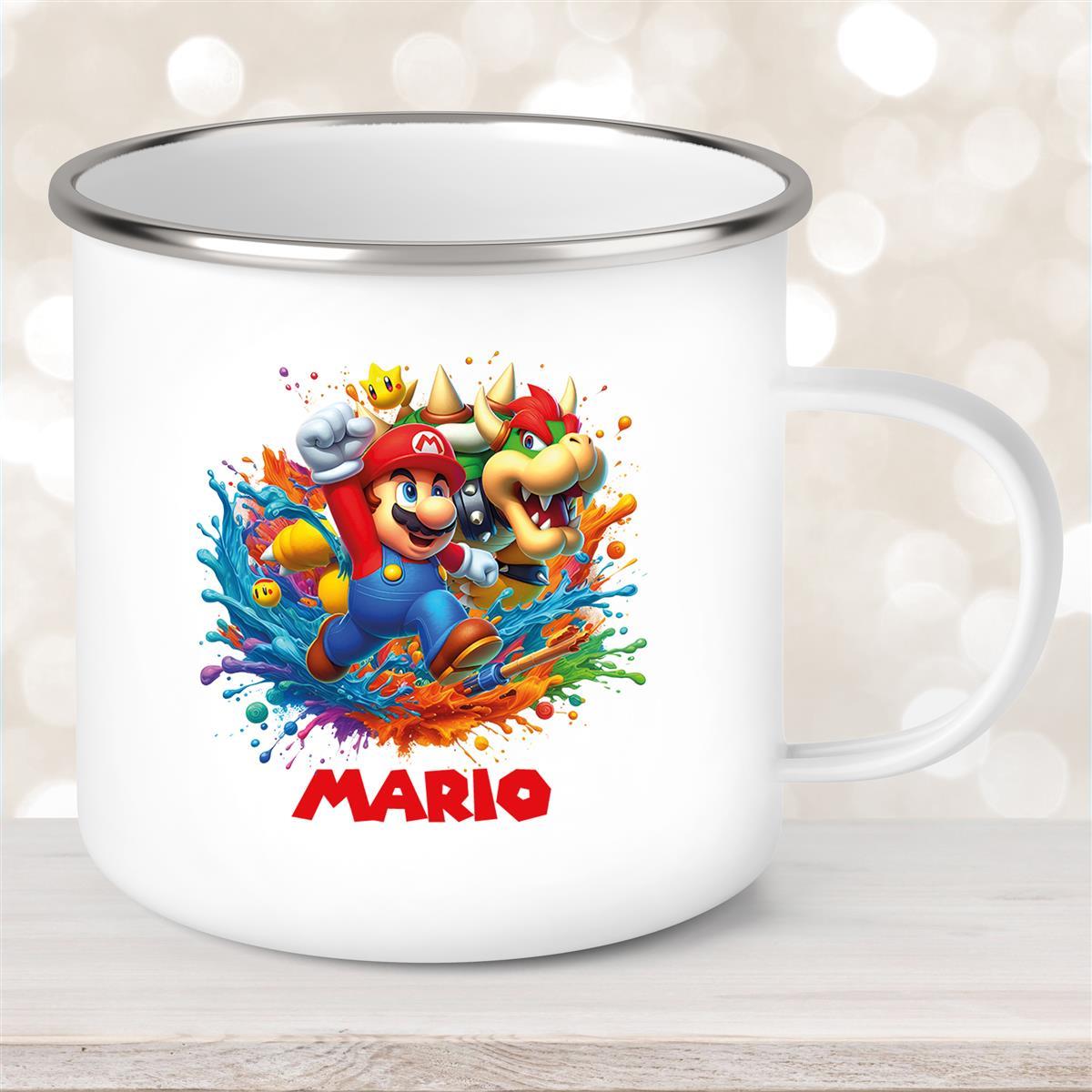 Tasse Wunschname Super-Mario #5 Emaille Kinderbecher personalisiert