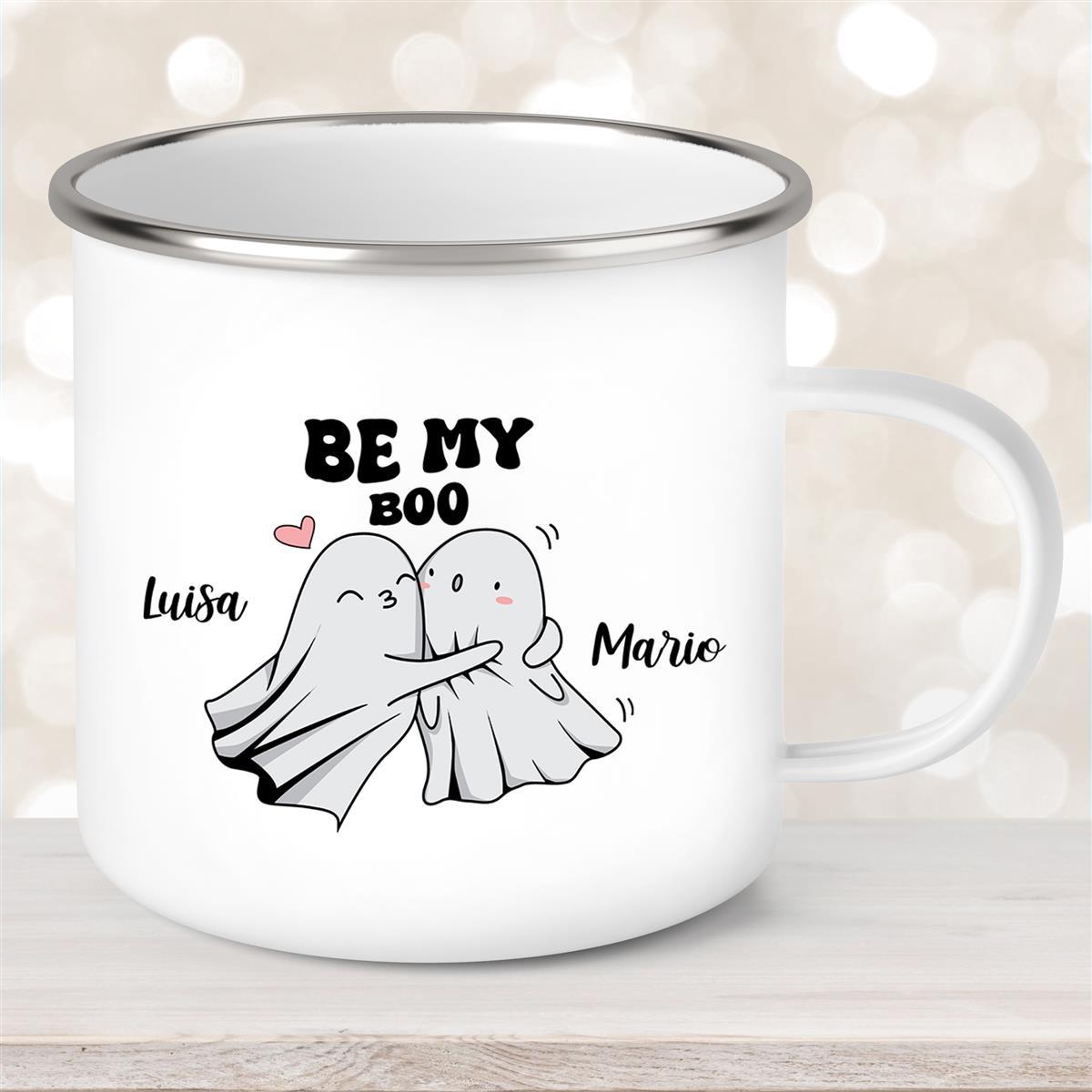 Tasse Liebe - BE MY BOO Valentinstag Wunschnamen Emaille personalisiert