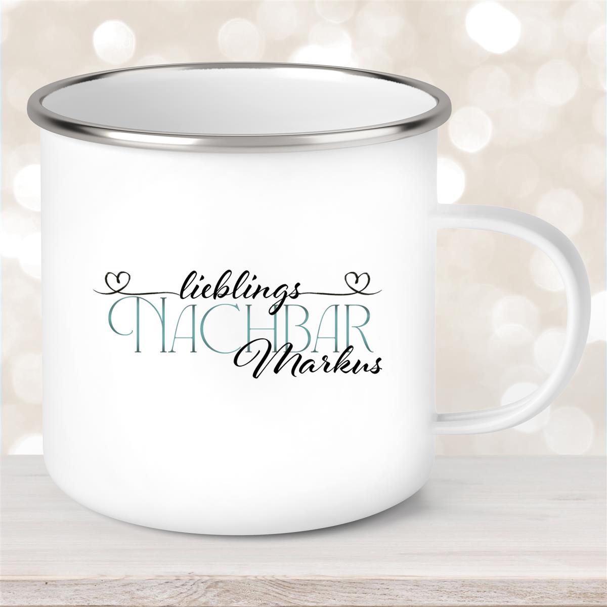 Tasse Wunschname Lieblings-Nachbar #1 Emaille personalisiert