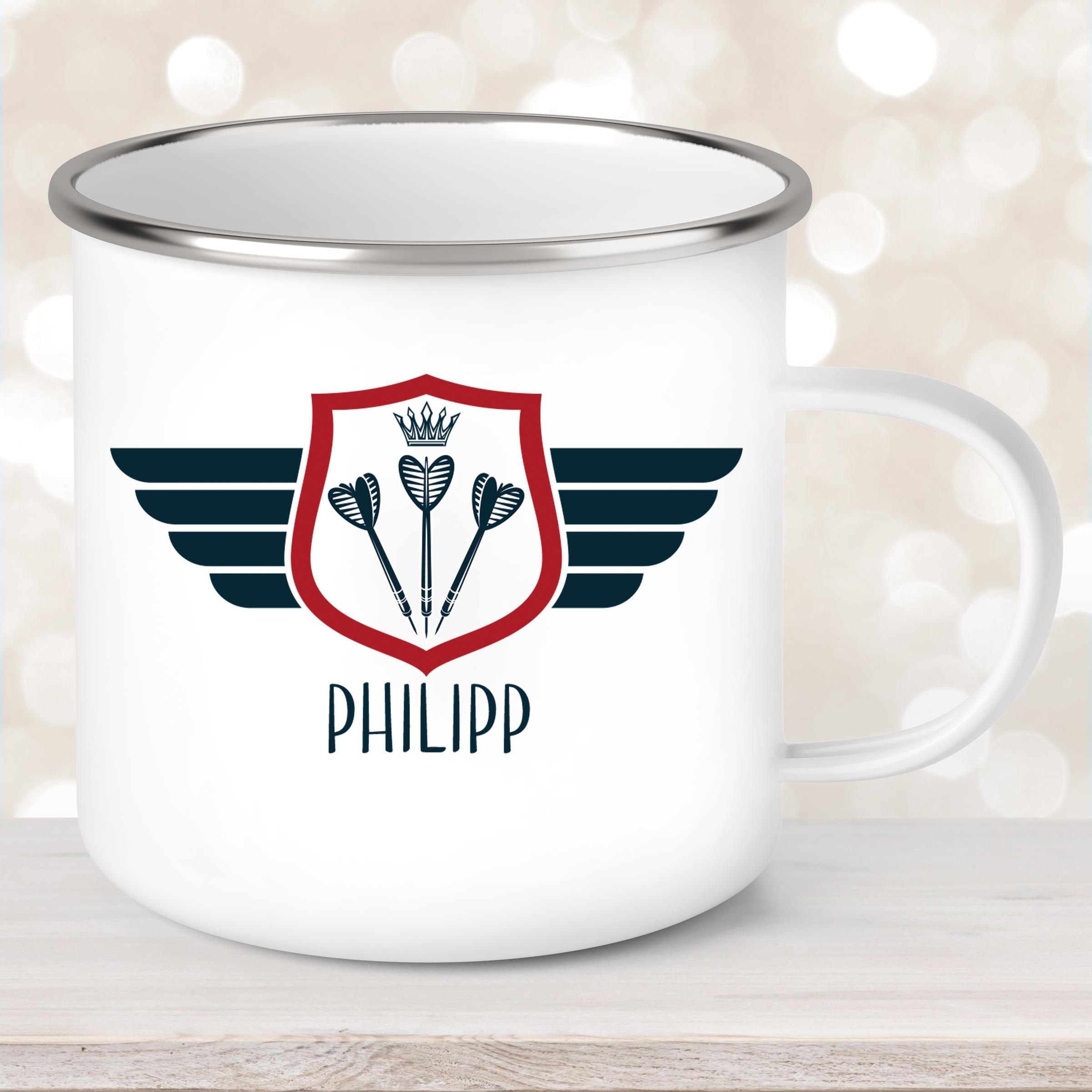 Tasse Dart #2 Wunschname Emaille Kinderbecher personalisiert