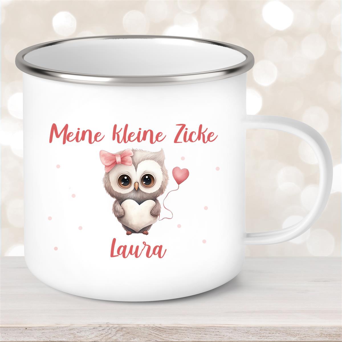 Tasse Liebe - Eule Valentinstag Wunschnamen Emaille personalisiert