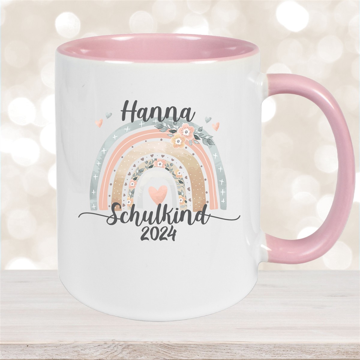 Tasse Schulkind #06 Wunschname Rainbow Keramik Kinderbecher Personalisiert versch. Farben