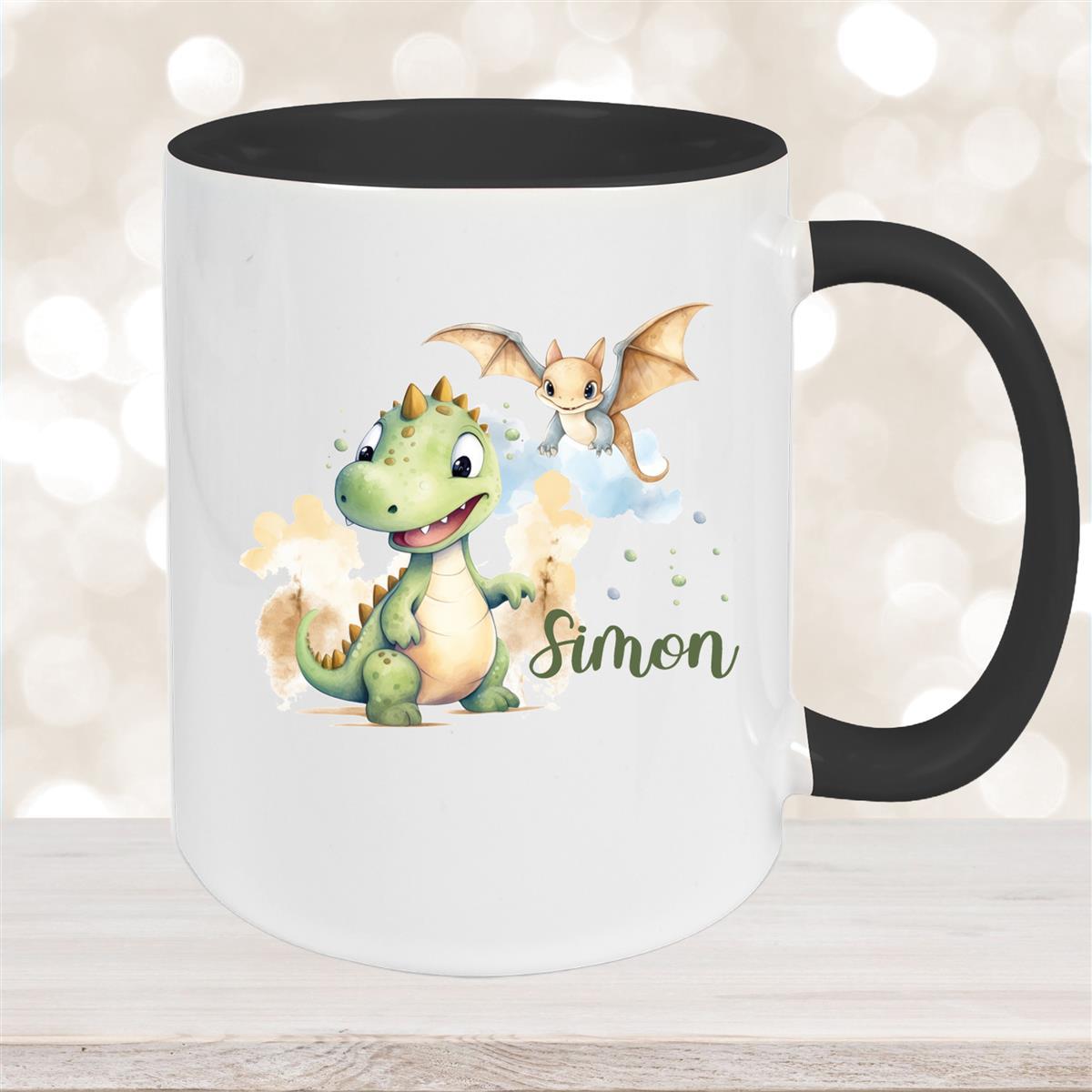 Tasse Dino #6 Wunschname Keramik Kinderbecher Personalisiert versch. Farben