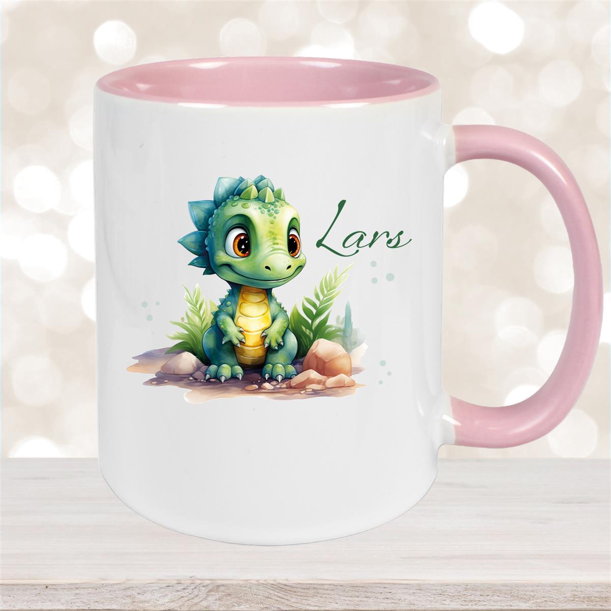 Tasse Dino #17 Wunschname Keramik Kinderbecher Personalisiert versch. Farben