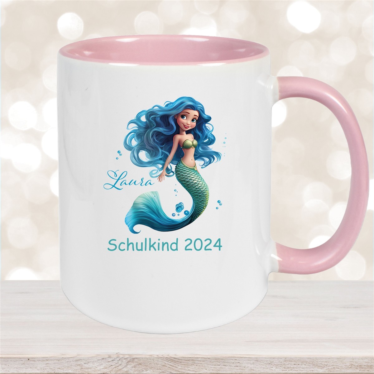 Tasse Schulkind #10 Wunschname Meerjungfrau #1 Keramik Kinderbecher Personalisiert versch. Farben