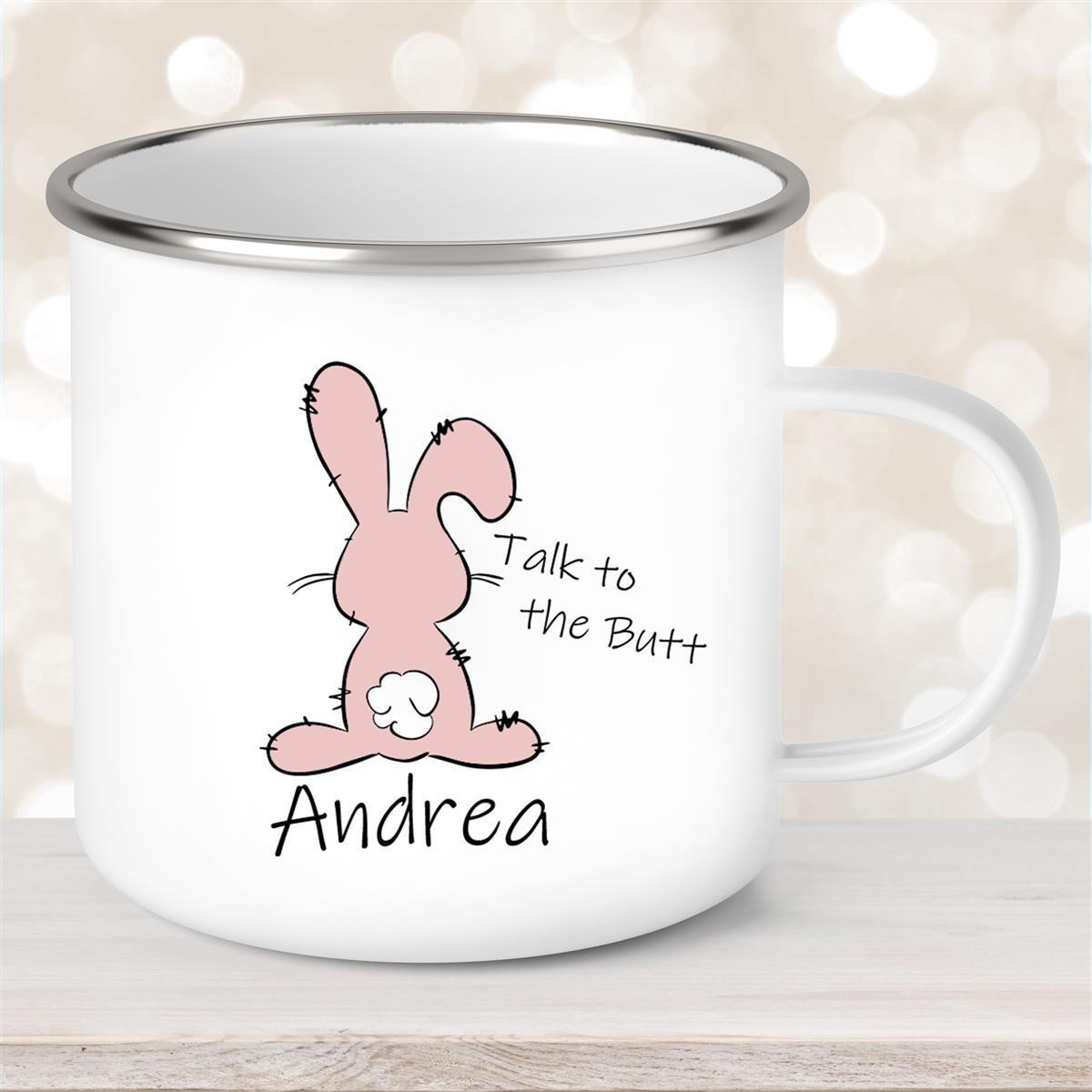 Tasse Ostern - Hase Talk to the Butt Wunschnamen personalisiert Emaillie