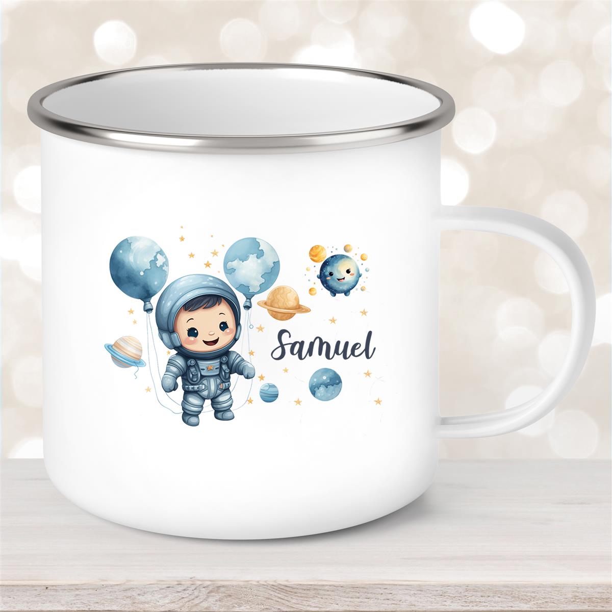 Tasse Kinder Astronaut #1 Wunschname Emaille Kinderbecher personalisiert