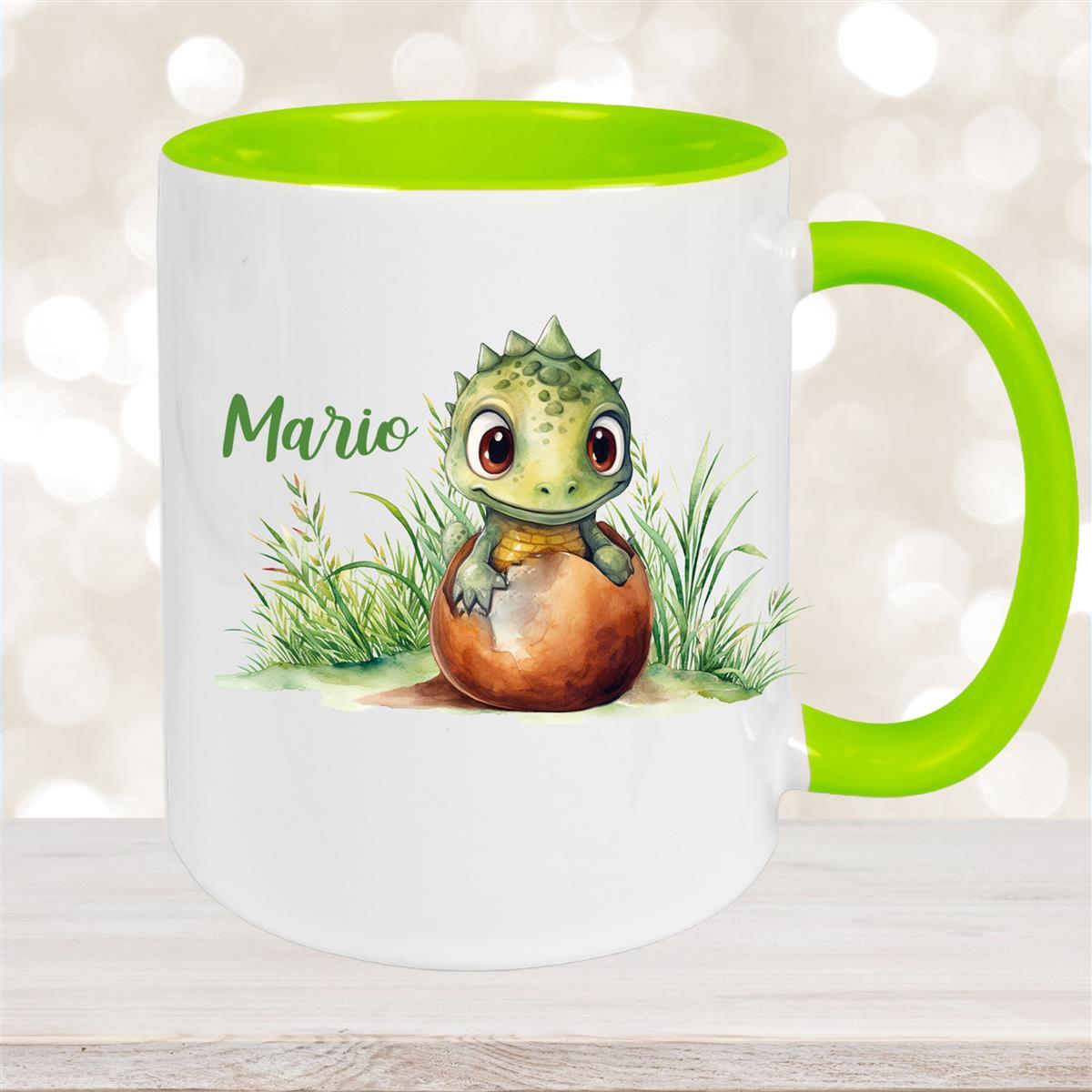 Tasse Dino #7 Wunschname Keramik Kinderbecher Personalisiert versch. Farben