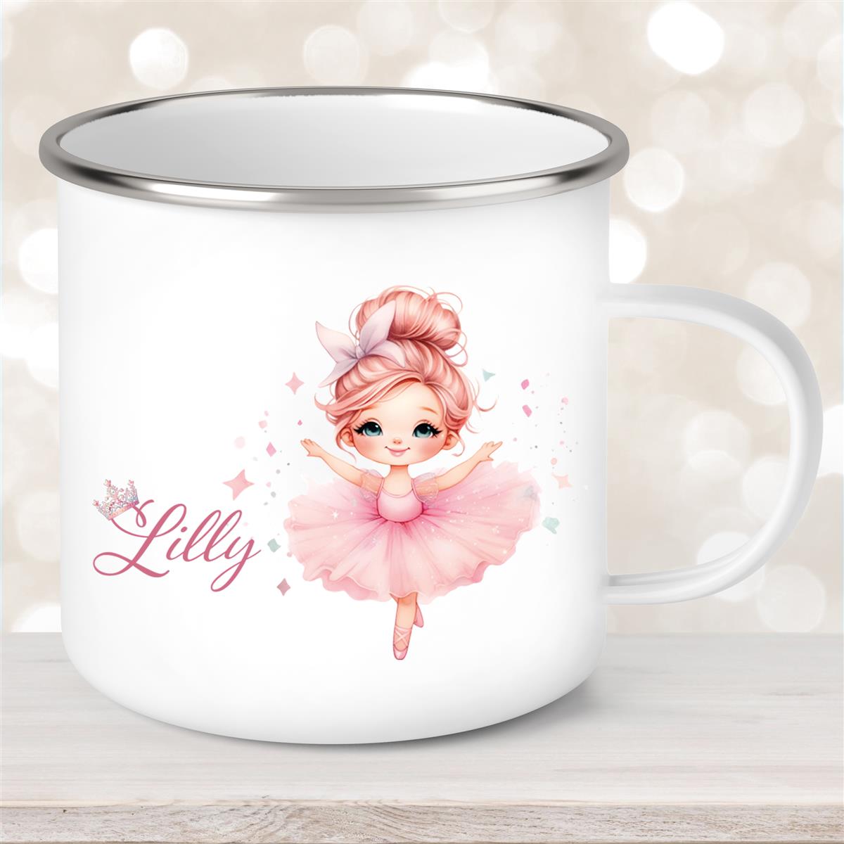 Tasse Ballerina #1 Wunschname Emaille Kinderbecher personalisiert