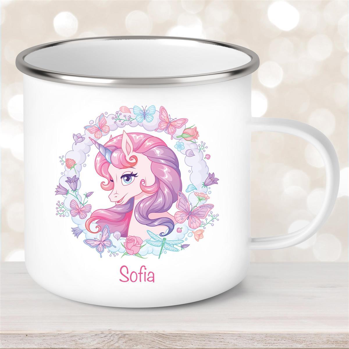 Tasse Wunschname Einhorn #1 Emaille Kinderbecher personalisiert