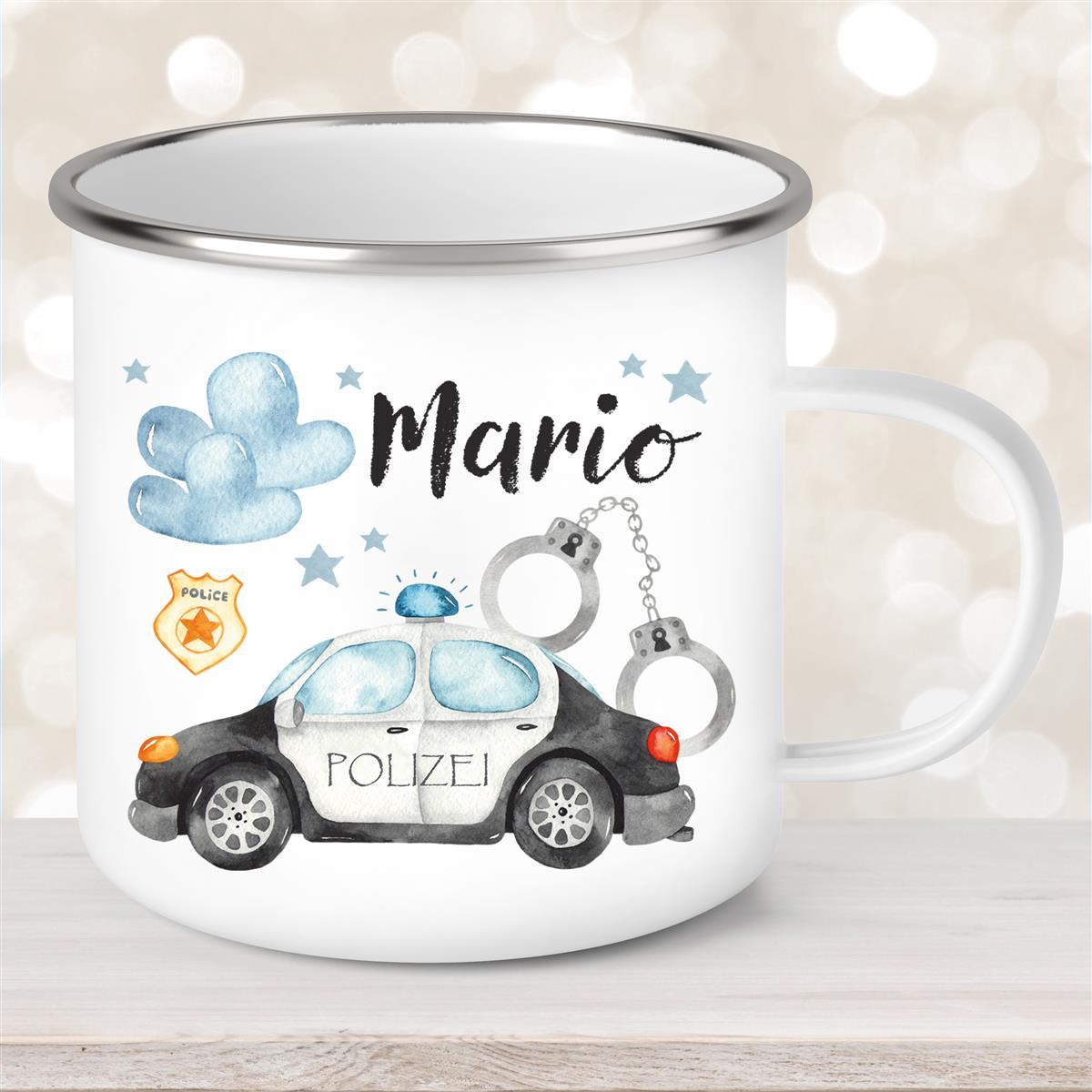 Tasse Polizei #1 Wunschname Emaille Kinderbecher personalisiert