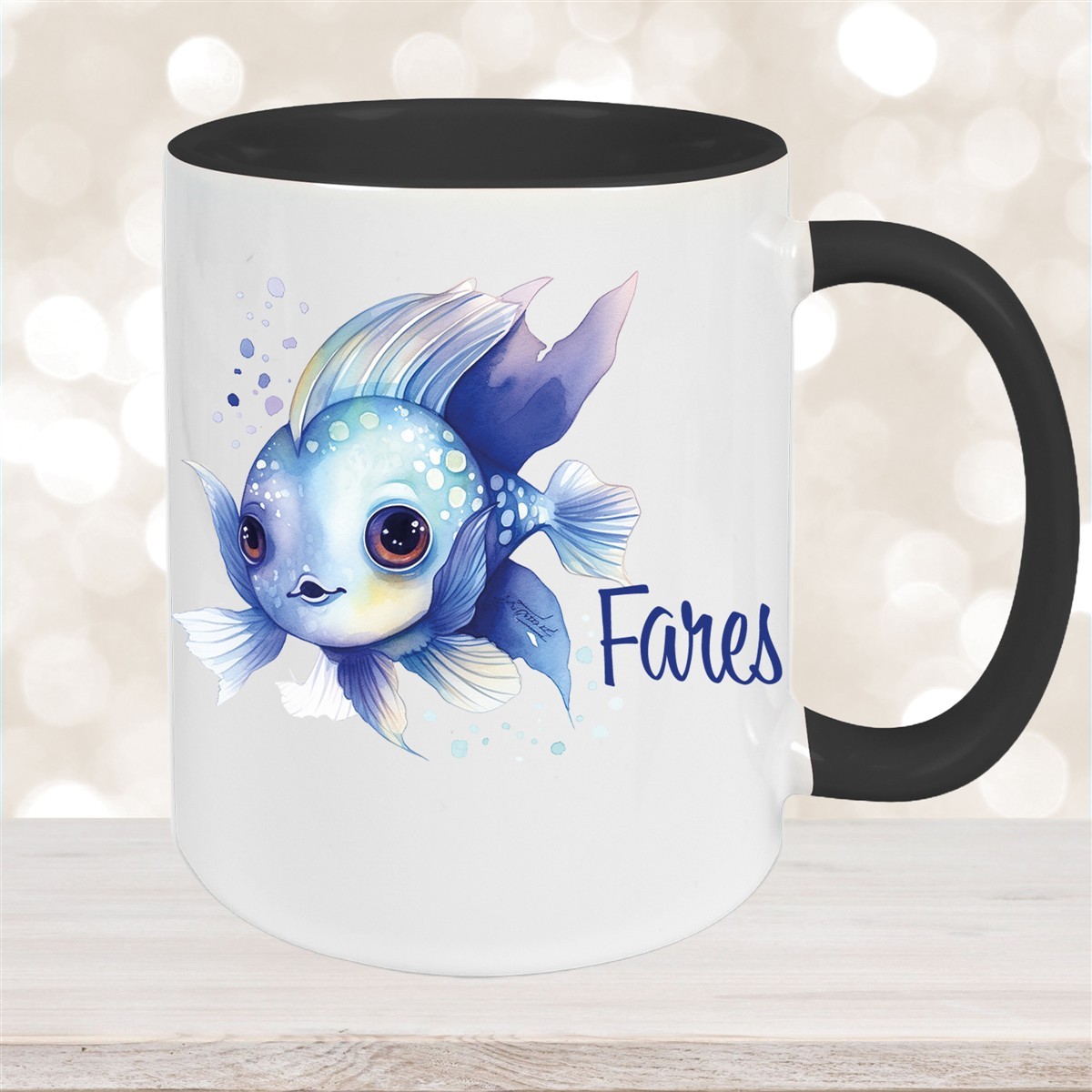Tasse Wunschname Meerestiere-Fisch #2 Keramik Kinderbecher versch. Farben