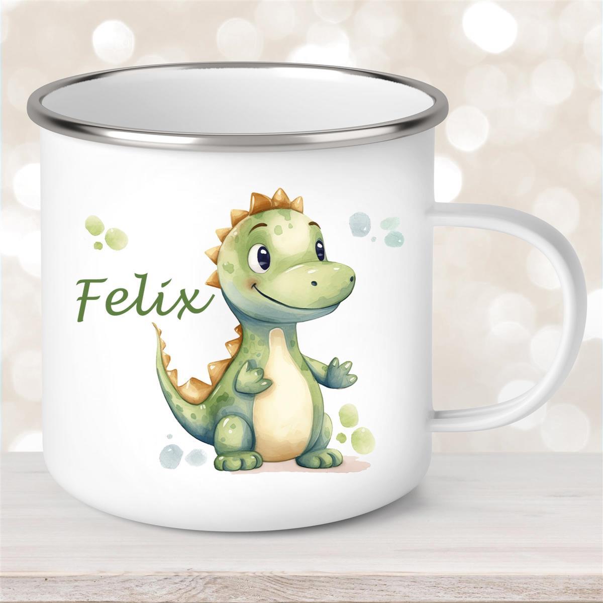 Tasse Wunschname Dino #1 Emaille Kinderbecher