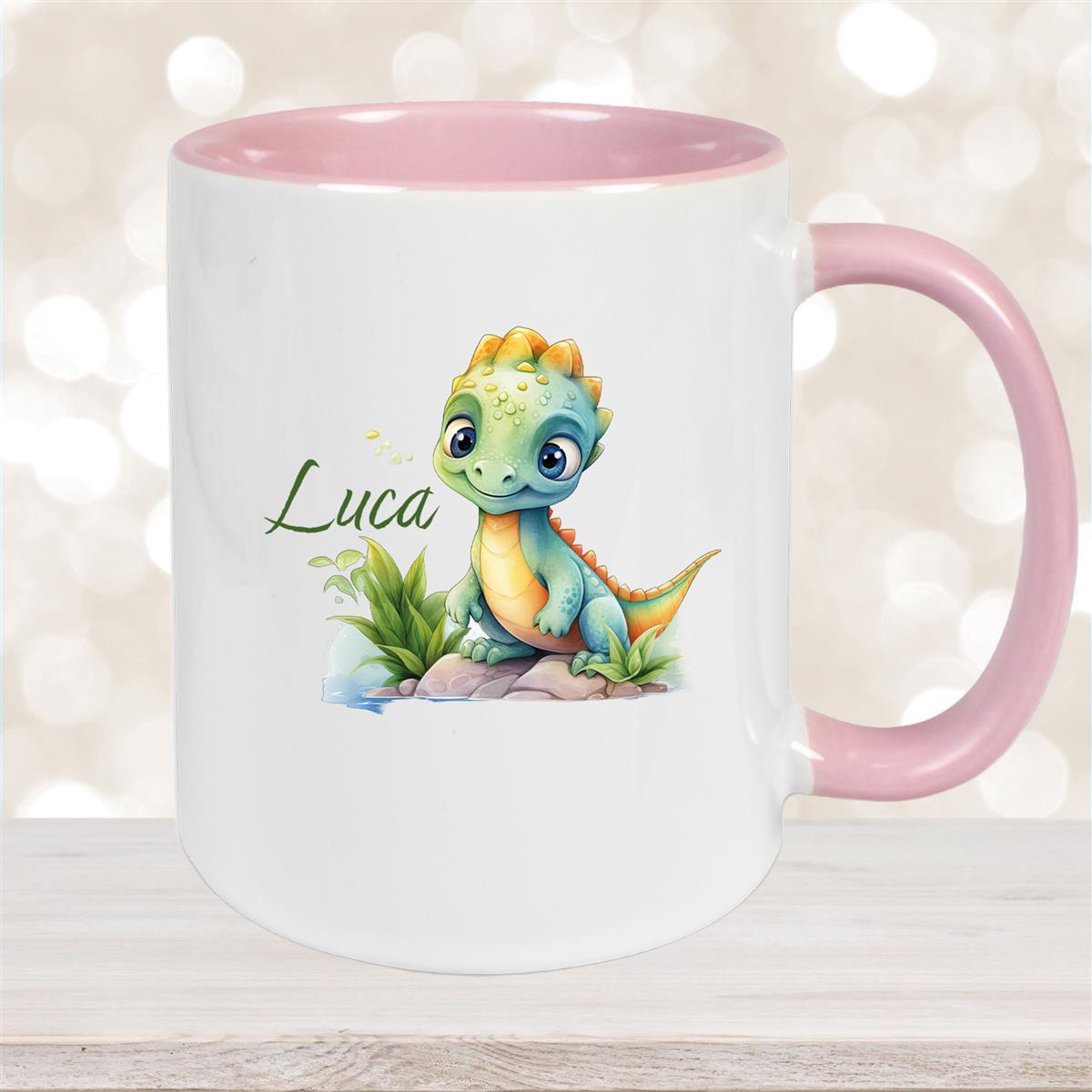 Tasse Dino #11 Wunschname Keramik Kinderbecher Personalisiert versch. Farben