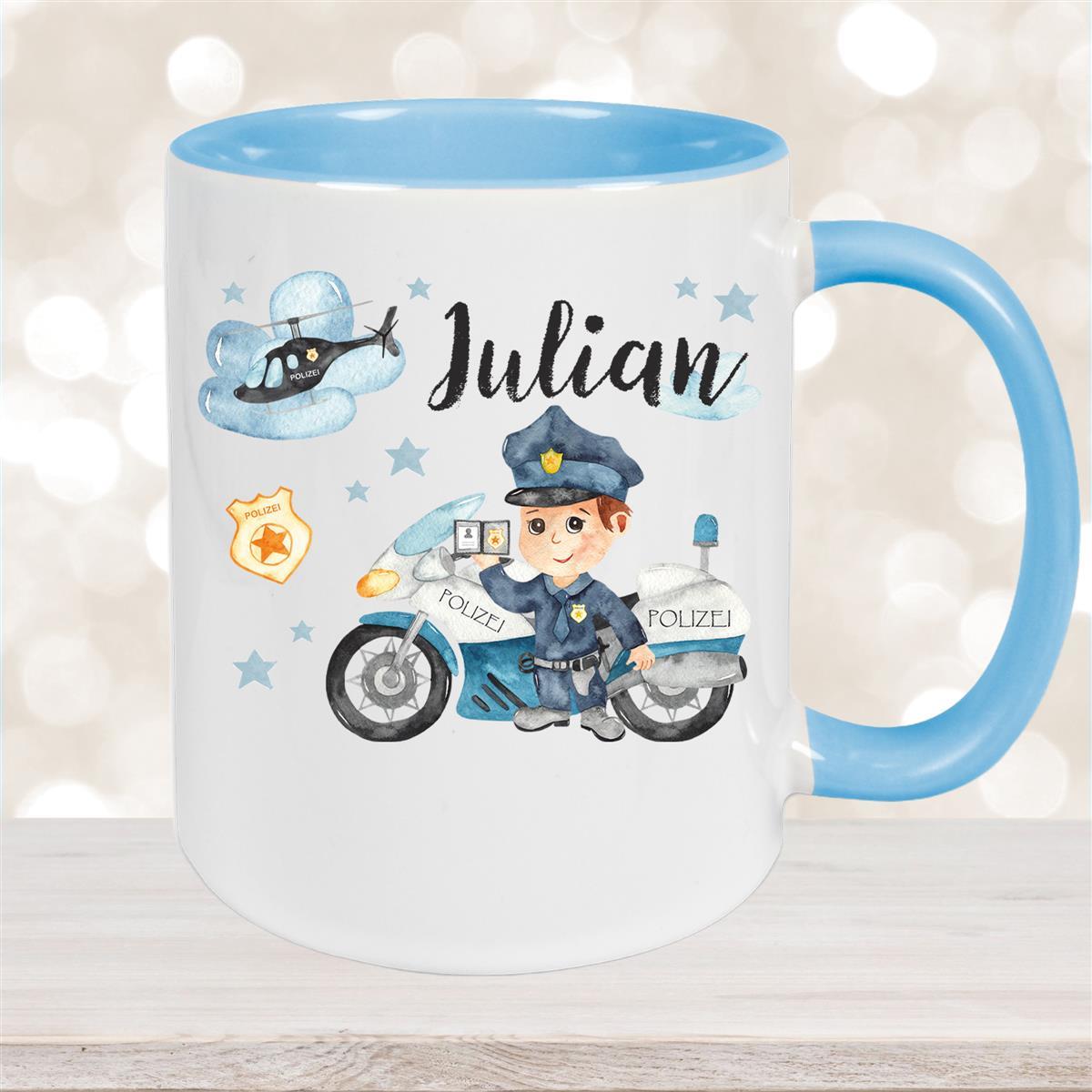 Tasse Polizei #2 Wunschname Keramik Kinderbecher personalisiert versch. Farben