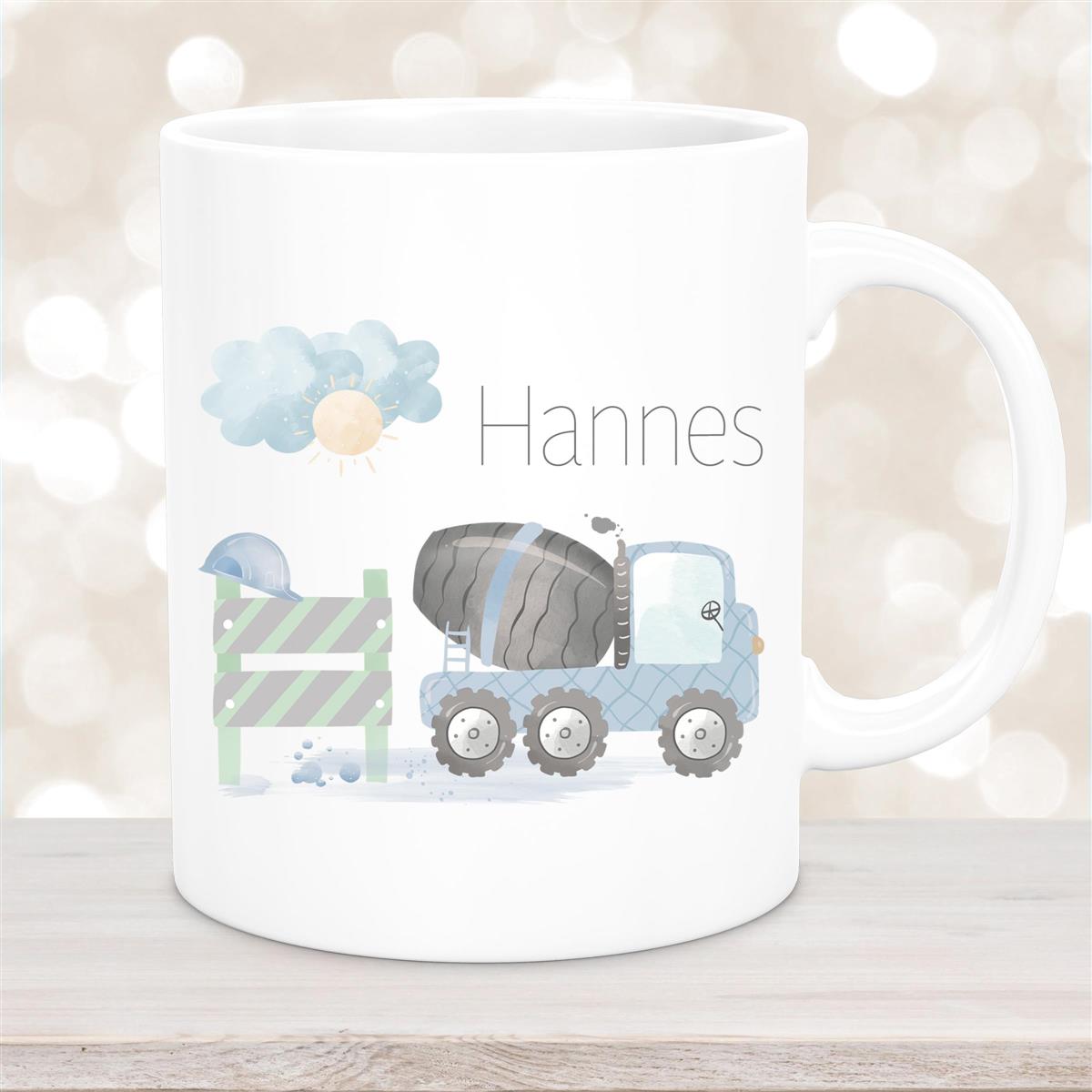 Tasse Wunschname Baustelle Betonmischer #1 Keramik Kinderbecher Weiß