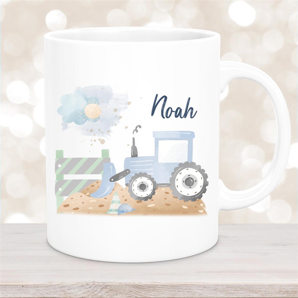 Tasse Wunschname Baustelle Traktor #1 Keramik Kinderbecher Weiß
