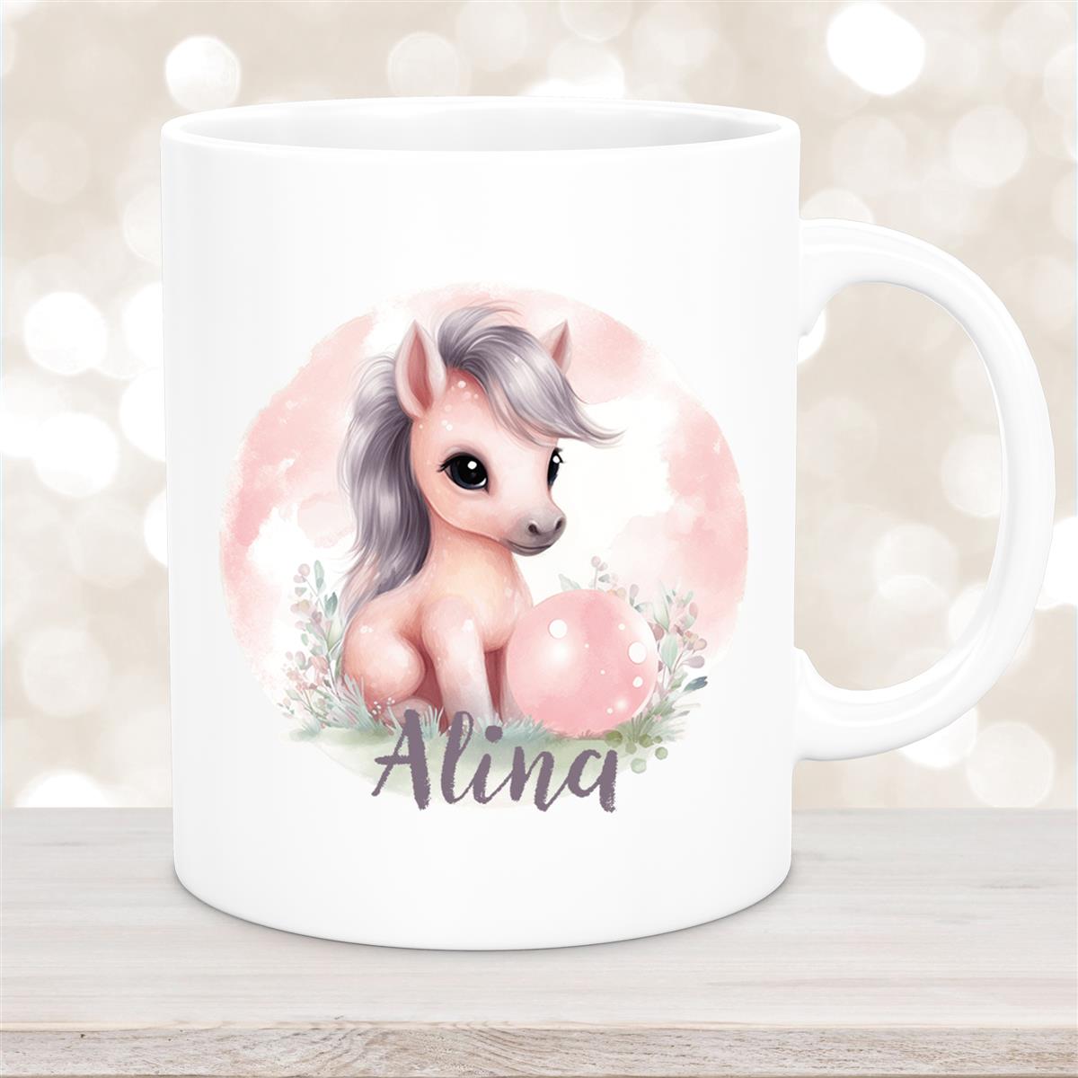 Tasse Pferd #7 Wunschname Keramik Kinderbecher personalisiert Weiß