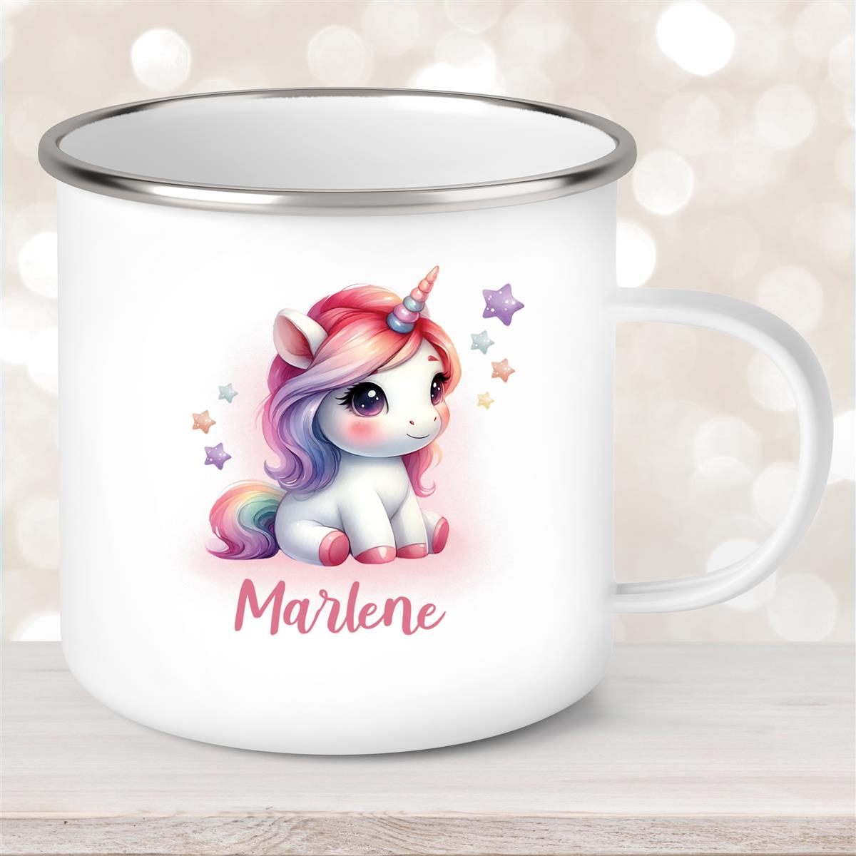 Tasse Einhorn #10 Wunschname Emaille Kinderbecher personalisiert