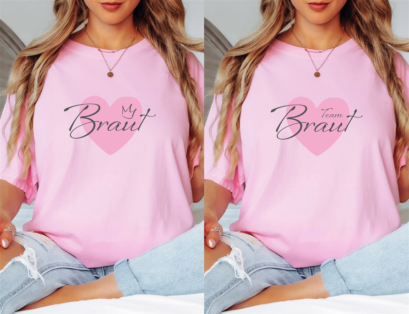 T-Shirt Braut & Team-Braut #04 Herz Damen-Shirt für den Junggesellinnenabschied