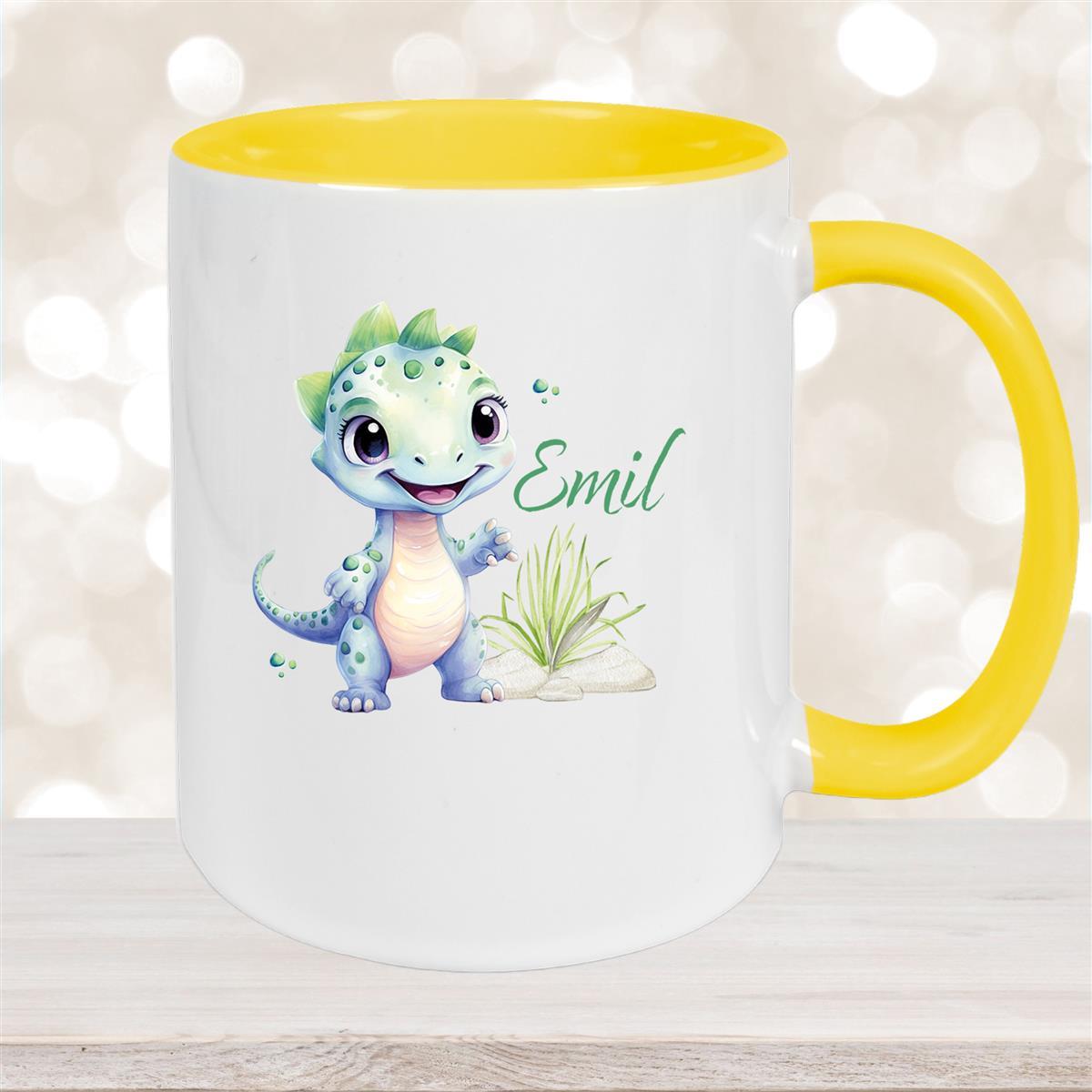Tasse Dino #14 Wunschname Keramik Kinderbecher Personalisiert versch. Farben