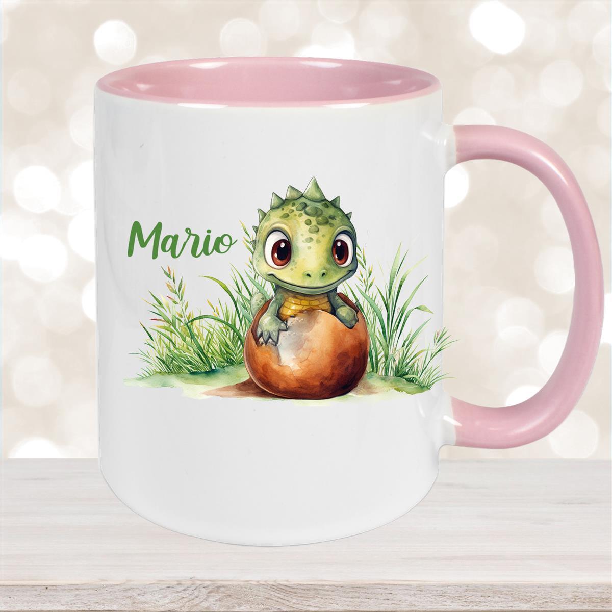 Tasse Dino #7 Wunschname Keramik Kinderbecher Personalisiert versch. Farben