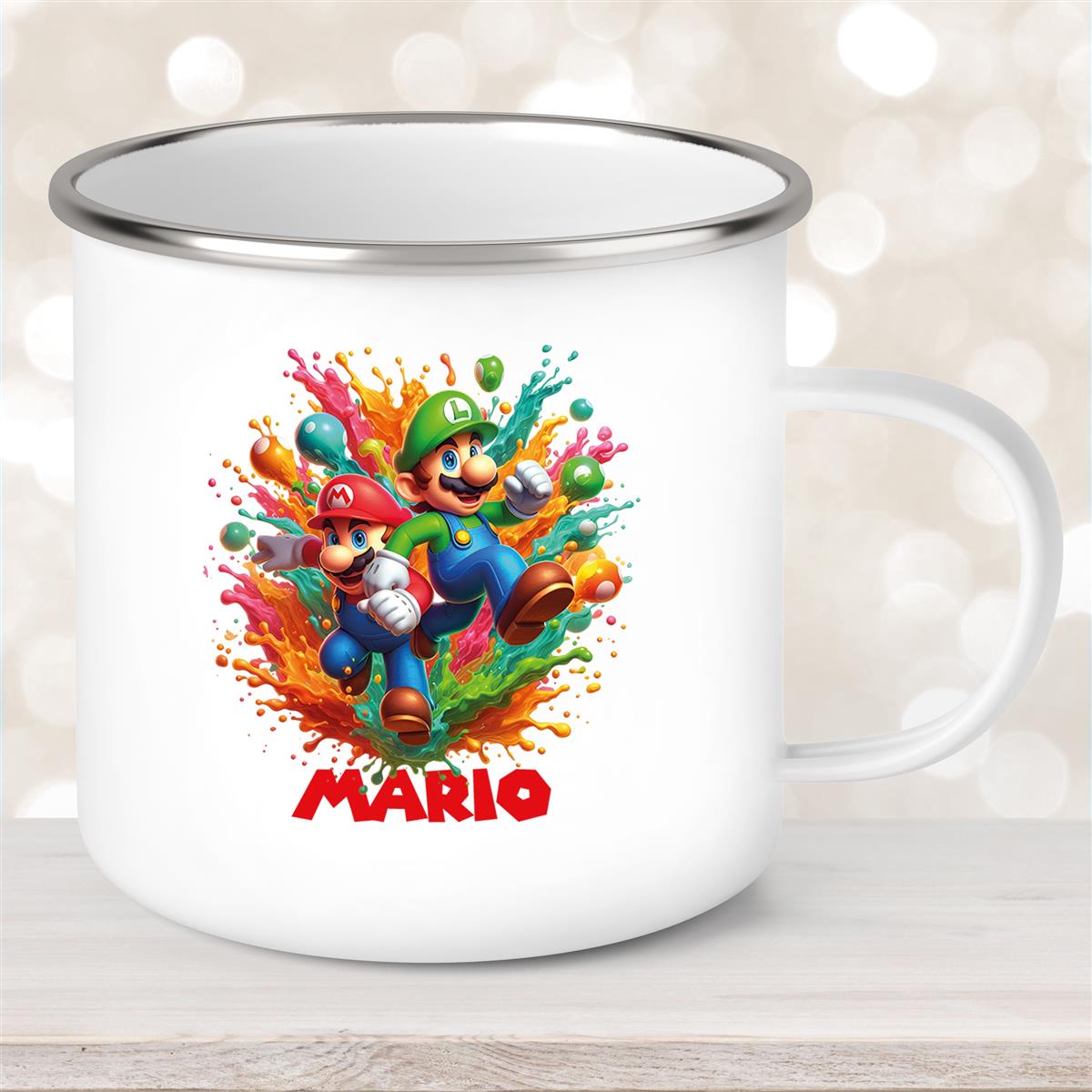 Tasse Wunschname Super-Mario #4 Emaille Kinderbecher personalisiert