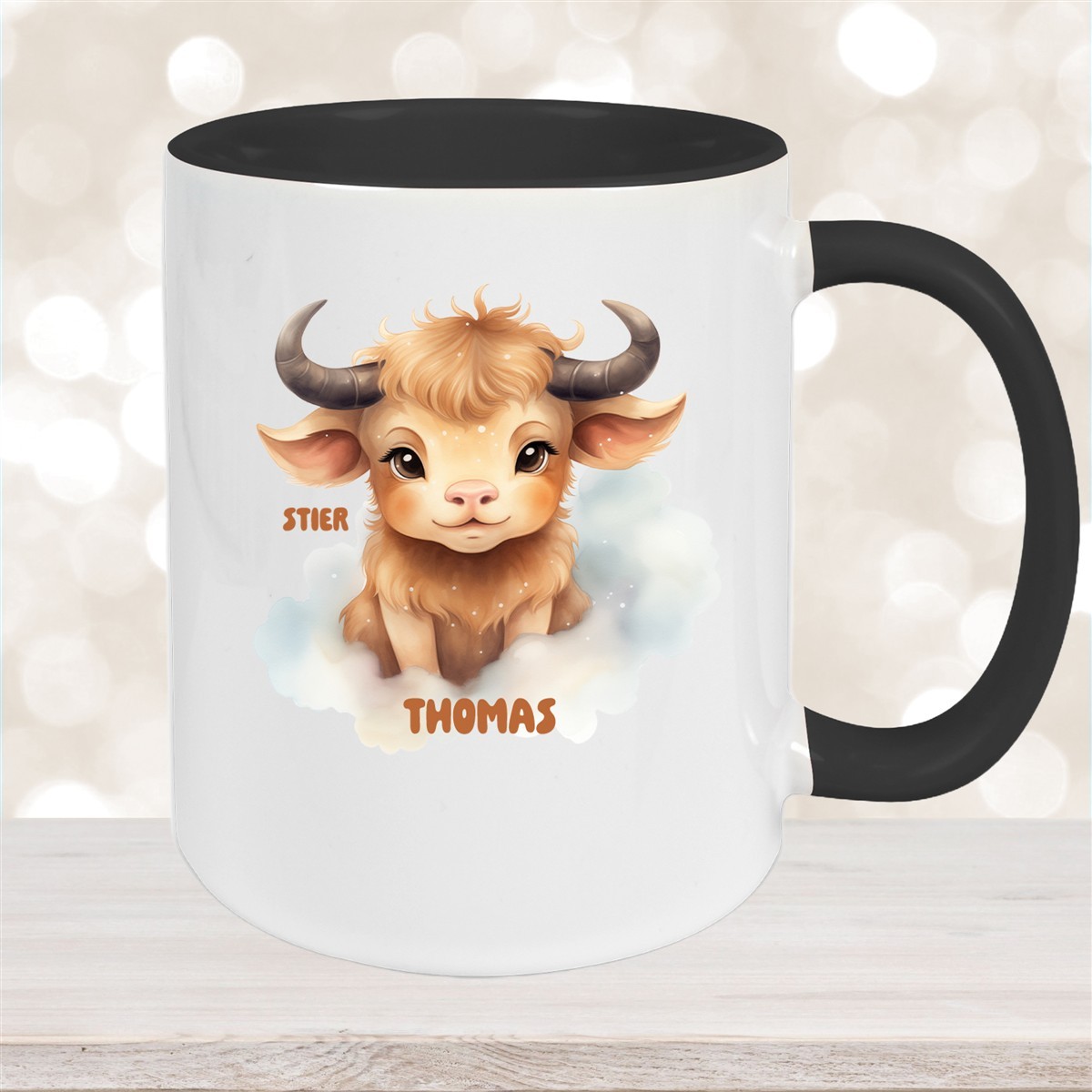 Tasse Sternzeichen Kinder Stier #1 Wunschname Keramik Kinderbecher personalisiert versch. Farben