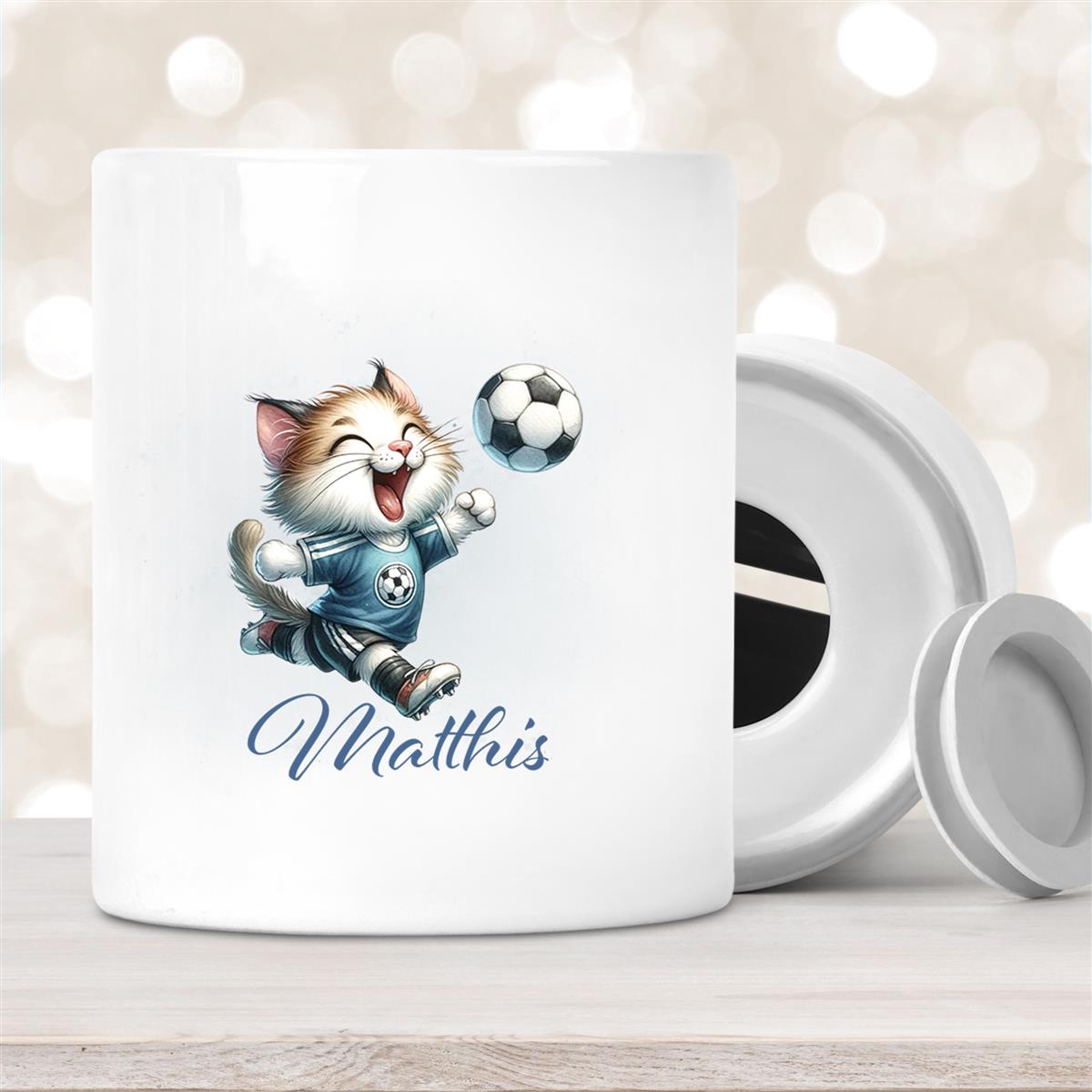 Spardose mit Wunschname Fußball # 18 personalisiert