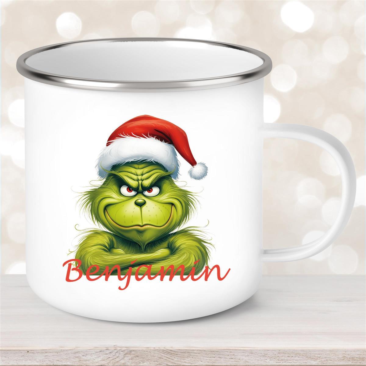 Tasse Wunschname Weihnachten Grinch #2 Emaille Kinderbecher